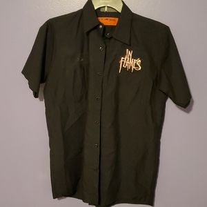 In flames medium button down collered work shirt,